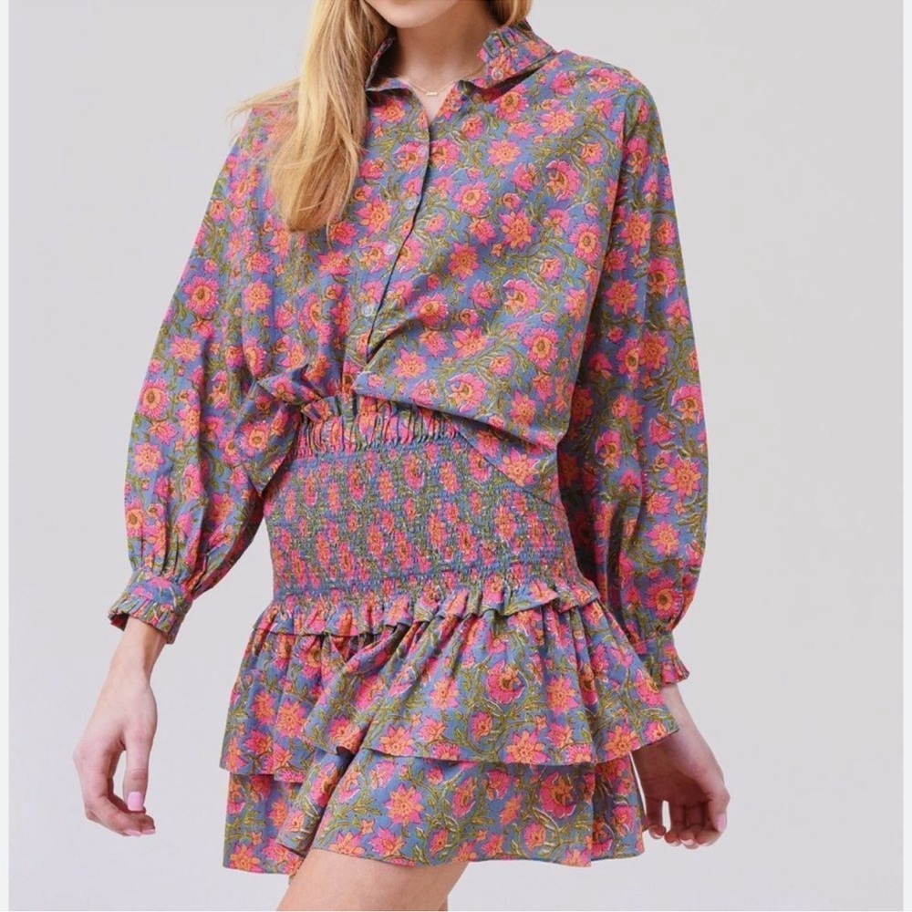 Charina Sarte Botanica Floral Print Smocked Skirt